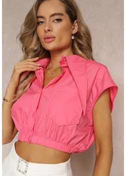 Różowa Krótka Koszula z Poduszkami na Ramionach i Ozdobnym Kołnierzykiem Alcitia ze sklepu Renee odzież w kategorii Koszule damskie - zdjęcie 161220175