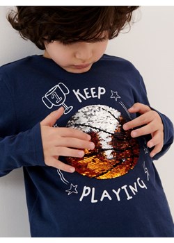 Sinsay - Koszulka z cekinami - granatowy ze sklepu Sinsay w kategorii T-shirty chłopięce - zdjęcie 161223907