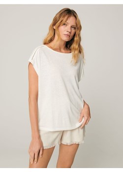 Sinsay - Koszulka oversize z lnem - kremowy ze sklepu Sinsay w kategorii Bluzki damskie - zdjęcie 161223949