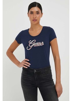 Guess t-shirt damski kolor granatowy ze sklepu ANSWEAR.com w kategorii Bluzki damskie - zdjęcie 161224488