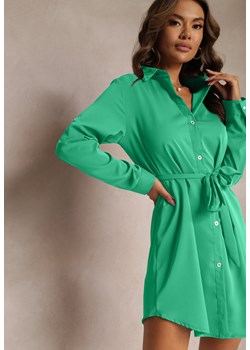 Zielona Koszulowa Sukienka Mini z Wiązanym Paskiem Andreola ze sklepu Renee odzież w kategorii Sukienki - zdjęcie 161230436
