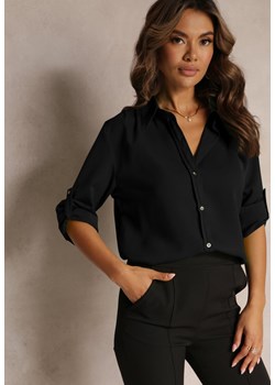 Czarna Wiskozowa Koszula z Guzikami i Kołnierzykiem Cardillo ze sklepu Renee odzież w kategorii Koszule damskie - zdjęcie 161230456