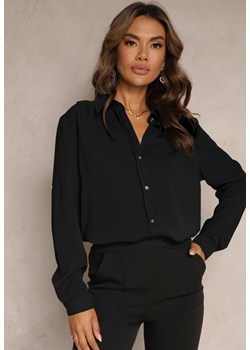 Czarna Wiskozowa Koszula z Guzikami i Kołnierzykiem Cardillo ze sklepu Renee odzież w kategorii Koszule damskie - zdjęcie 161230457