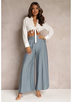 Niebieskie Luźne Spodnie z Szeroką Nogawką i Kieszeniami Cordya ze sklepu Renee odzież w kategorii Spodnie damskie - zdjęcie 161230499