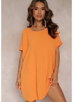 Pomarańczowa Sukienka Mini o Fasonie Nietoperza z Okrągłym Dekoltem Maglia ze sklepu Renee odzież w kategorii Sukienki - zdjęcie 161230619