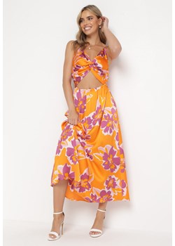 Pomarańczowa Maxi Sukienka z Gumką w Pasie i Wycięciem pod Biustem Malean ze sklepu Born2be Odzież w kategorii Sukienki - zdjęcie 161235358