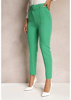 Zielone Dopasowane Spodnie Garniturowe High Waist z Paskiem w Talii Ozdobionym Klamrą Binah ze sklepu Renee odzież w kategorii Spodnie damskie - zdjęcie 161235558