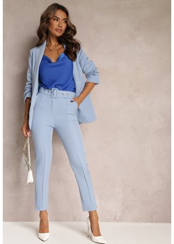Niebieskie Dopasowane Spodnie Garniturowe High Waist z Paskiem w Talii Ozdobionym Klamrą Binah ze sklepu Renee odzież w kategorii Spodnie damskie - zdjęcie 161235565