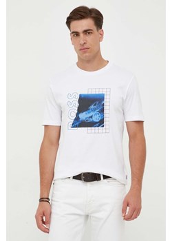 BOSS t-shirt bawełniany kolor biały z nadrukiem ze sklepu ANSWEAR.com w kategorii T-shirty męskie - zdjęcie 161240657
