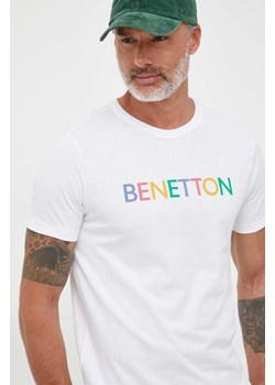 United Colors of Benetton t-shirt bawełniany kolor biały z nadrukiem ze sklepu ANSWEAR.com w kategorii T-shirty męskie - zdjęcie 161248766