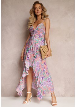 Różowo-Fioletowa Kwiecista Sukienka Maxi z Asymetrycznym Dołem Jomelli ze sklepu Renee odzież w kategorii Sukienki - zdjęcie 161253437