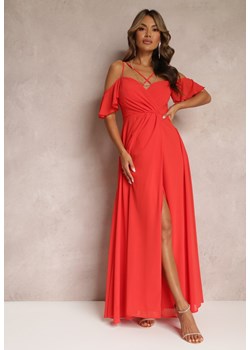 Czerwona Rozkloszowana Sukienka Maxi o Kopertowym Fasonie na Cienkich Ramiączkach Burwena ze sklepu Renee odzież w kategorii Sukienki - zdjęcie 161255199