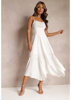 Biała Rozkloszowana Sukienka Maxi z Asymetrycznym Dołem Chelsene ze sklepu Renee odzież w kategorii Sukienki - zdjęcie 161255219