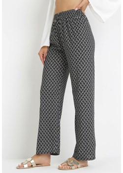 Ciemnoszare Spodnie z Gumką w Pasie i Geometrycznym Wzorem Girekee ze sklepu Born2be Odzież w kategorii Spodnie damskie - zdjęcie 161262038