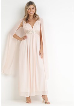 Różowa Rozkloszowana Sukienka Maxi Zdobiona Cekinami z Trójkątnym Dekoltem Edusa ze sklepu Born2be Odzież w kategorii Sukienki - zdjęcie 161272536