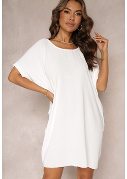 Biała Sukienka Mini o Fasonie Nietoperza z Okrągłym Dekoltem Maglia ze sklepu Renee odzież w kategorii Sukienki - zdjęcie 161280726