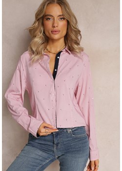 Różowa Koszula z Długim Rękawem na Guziki w Drobny Print Naloria ze sklepu Renee odzież w kategorii Koszule damskie - zdjęcie 161280767