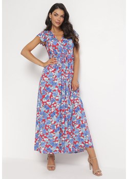 Niebiesko-Czerwona Rozkloszowana Sukienka Maxi w Kwiaty Illuma ze sklepu Born2be Odzież w kategorii Sukienki - zdjęcie 161281078