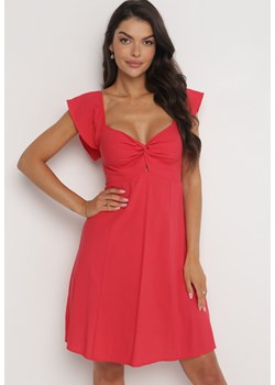 Czerwona Bawełniana Mini Sukienka z Wycięciem przy Dekolcie Miauri ze sklepu Born2be Odzież w kategorii Sukienki - zdjęcie 161284455