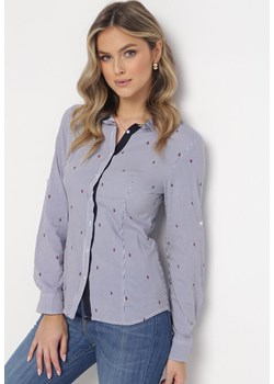 Granatowa Koszula Zapinana na Guziki w Drobne Paski Daimihe ze sklepu Born2be Odzież w kategorii Koszule damskie - zdjęcie 161287295
