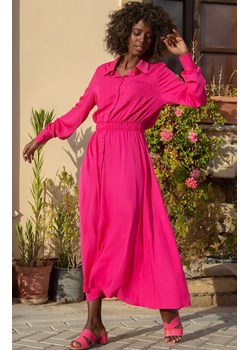 Długa zapinana sukienka w kolorze amarantowym F1648, Kolor amarantowy, Rozmiar S, Fobya ze sklepu Primodo w kategorii Sukienki - zdjęcie 161307179