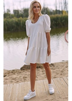 Krótka sukienka z bufkami biała M781, Kolor biały, Rozmiar 40/42, Makadamia ze sklepu Primodo w kategorii Sukienki - zdjęcie 161307227