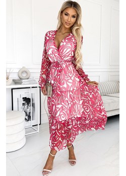 Długa sukienka z falbanami 476-1 Enrica, Kolor różowo-biały, Rozmiar one size, Numoco ze sklepu Primodo w kategorii Sukienki - zdjęcie 161307305