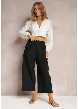 Czarne Szerokie Spodnie z Gumką w Pasie Vithan ze sklepu Renee odzież w kategorii Spodnie damskie - zdjęcie 161311396