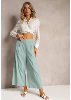 Zielone Szerokie Spodnie z Gumką w Pasie Vithan ze sklepu Renee odzież w kategorii Spodnie damskie - zdjęcie 161311406
