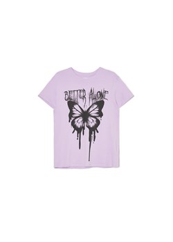 Cropp - Jasnofioletowa koszulka z nadrukiem - fioletowy ze sklepu Cropp w kategorii Bluzki damskie - zdjęcie 161316147
