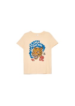 Cropp - Kremowa koszulka z nadrukiem - kremowy ze sklepu Cropp w kategorii Bluzki damskie - zdjęcie 161316148