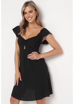 Czarna Bawełniana Mini Sukienka z Wycięciem przy Dekolcie Miauri ze sklepu Born2be Odzież w kategorii Sukienki - zdjęcie 161331186