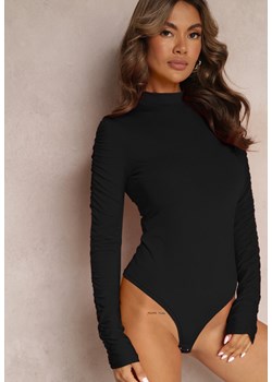 Czarne Body z Długimi Marszczonymi Rękawami Pinna ze sklepu Renee odzież w kategorii Bluzki damskie - zdjęcie 161331576