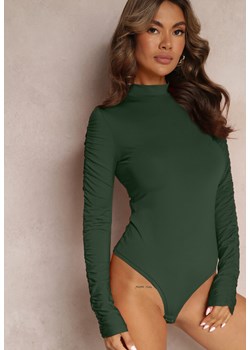 Zielone Body z Długimi Marszczonymi Rękawami Pinna ze sklepu Renee odzież w kategorii Bluzki damskie - zdjęcie 161331585