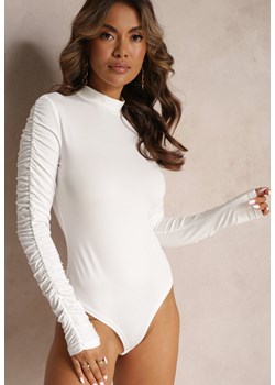 Białe Body z Długimi Marszczonymi Rękawami Pinna ze sklepu Renee odzież w kategorii Bluzki damskie - zdjęcie 161331615