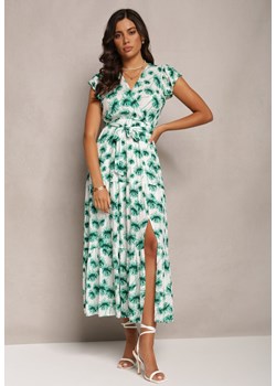 Zielona Rozkloszowana Sukienka Maxi w Kwiatowy Print z Gumką w Pasie Javiky ze sklepu Renee odzież w kategorii Sukienki - zdjęcie 161349497