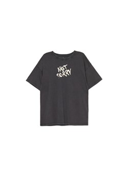 Cropp - Ciemnoszary t-shirt z nadrukami - szary ze sklepu Cropp w kategorii Bluzki damskie - zdjęcie 161351717