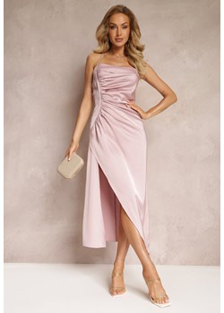 Różowa Sukienka Maxi z Rozcięciem i Marszczeniem Viviepa ze sklepu Renee odzież w kategorii Sukienki - zdjęcie 161379677