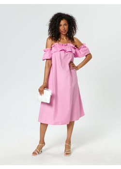 Sinsay - Sukienka midi z falbanami - różowy ze sklepu Sinsay w kategorii Sukienki - zdjęcie 161387099