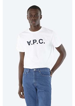 A.P.C. t-shirt bawełniany Vpc Blanc kolor biały z nadrukiem COBQX.H26586-DARKNAVY ze sklepu PRM w kategorii T-shirty męskie - zdjęcie 161393228