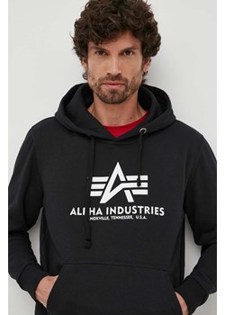 Alpha Industries bluza Basic Hoody męska kolor czarny z kapturem z nadrukiem 178312.03 ze sklepu PRM w kategorii Bluzy męskie - zdjęcie 161393695