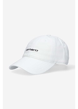 Carhartt WIP czapka z daszkiem bawełniana Script kolor biały z aplikacją I028876.WHITE.BLAC-WHITE.BLAC ze sklepu PRM w kategorii Czapki z daszkiem damskie - zdjęcie 161393809
