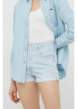 Levi's szorty jeansowe damskie kolor niebieski gładkie high waist 56327.0313-LightIndig ze sklepu PRM w kategorii Szorty - zdjęcie 161396865