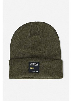 Alpha Industries czapka Label Beanie kolor zielony 118934.369-ZIELONY ze sklepu PRM w kategorii Czapki zimowe damskie - zdjęcie 161397687
