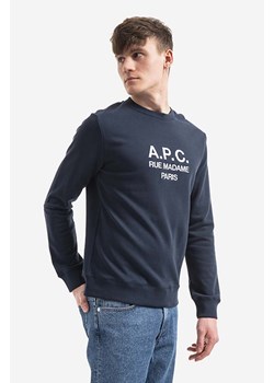A.P.C. bluza bawełniana Sweat Rufus męska kolor granatowy z nadrukiem COEBH.H27500-MARINE ze sklepu PRM w kategorii Bluzy męskie - zdjęcie 161399659