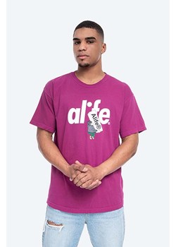 Alife t-shirt bawełniany Boostin kolor fioletowy wzorzysty ALISS20-60 PURPLE/YELLOW ALISS20.60-PURPLE.YEL ze sklepu PRM w kategorii T-shirty męskie - zdjęcie 161402718