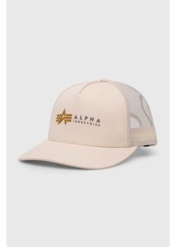 Alpha Industries czapka kolor beżowy z nadrukiem 106901.578-StreamWhit ze sklepu PRM w kategorii Czapki z daszkiem męskie - zdjęcie 161404319