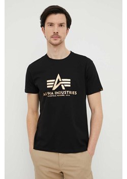 Alpha Industries t-shirt bawełniany Basic T-Shirt Foil Print kolor czarny z nadrukiem 100501FP.583 ze sklepu PRM w kategorii T-shirty męskie - zdjęcie 161405616
