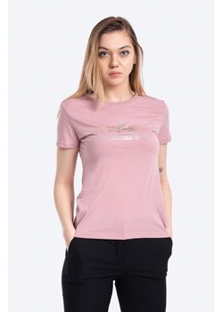 Alpha Industries t-shirt bawełniany New Basic T Foil Print kolor różowy 196051FP.531-ROZOWY ze sklepu PRM w kategorii Bluzki damskie - zdjęcie 161406335
