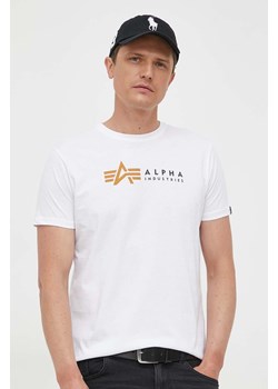 Alpha Industries t-shirt bawełniany  Alpha Label T kolor biały z nadrukiem 118502 09 118502.09-BIALY ze sklepu PRM w kategorii T-shirty męskie - zdjęcie 161407836